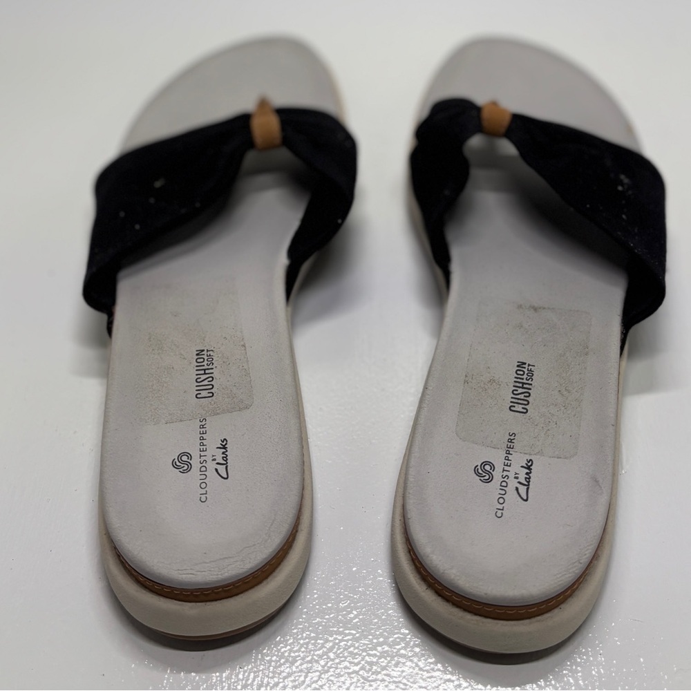 Clarks Cloudsteppers Cushion Soft Sandals Womens 9 Black Bow Comfort Flip Flops - Picture 5 of 9